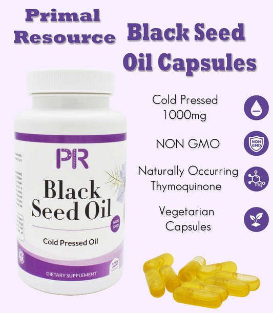 Primal Resource Black Seed Oil Capsules – 1000mg Cold-Pressed Nigella Sativa – Immune, Joint & Digestive Support – Rich in Thymoquinone – Non-GMO, Gluten-Free, Made in USA - 120 Capsules per pack (3 Pack)