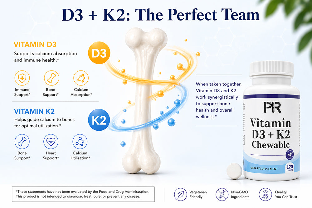 D3 + K2 Chewable Tablets – High Potency Bone, Heart & Immune Support – Calcium Absorption Formula with Vitamin K2 MK-7 – Delicious Chewable Supplement – Gluten-Free- 120ct USA