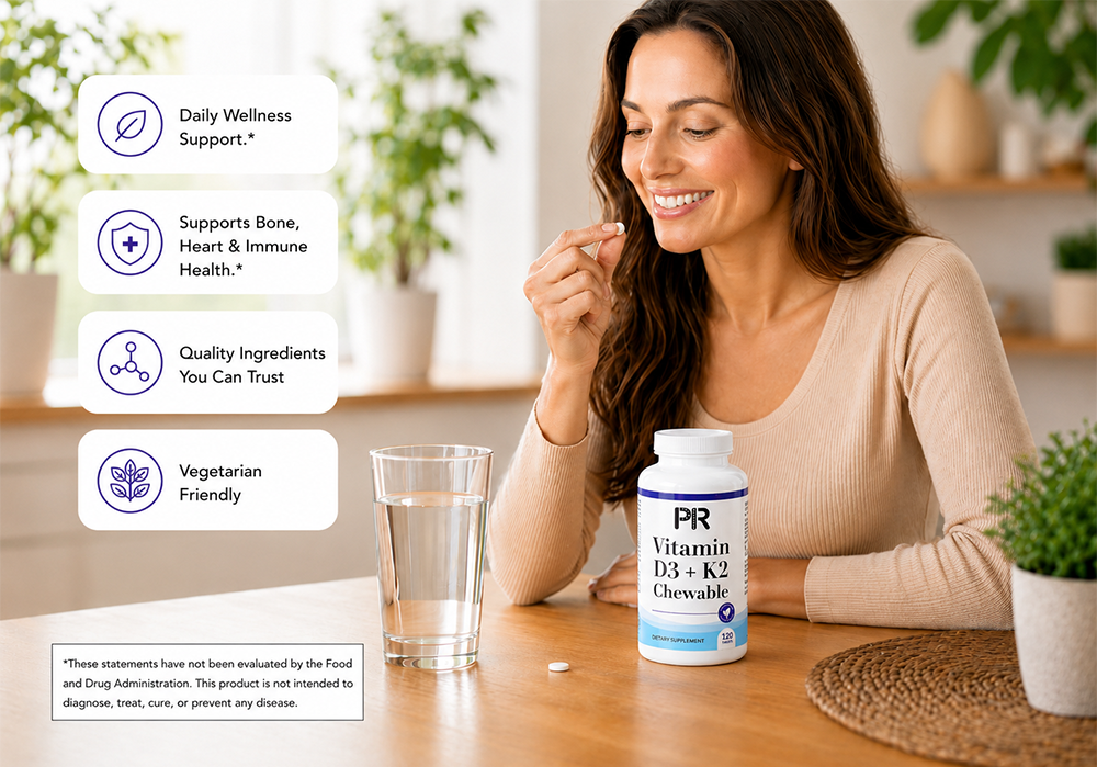 D3 + K2 Chewable Tablets – High Potency Bone, Heart & Immune Support – Calcium Absorption Formula with Vitamin K2 MK-7 – Delicious Chewable Supplement – Gluten-Free- 120ct USA